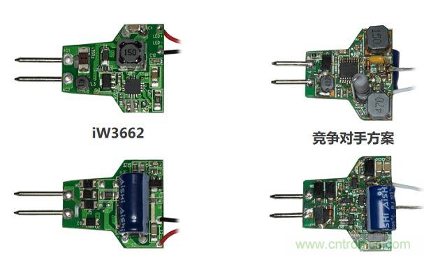 iW3662與競爭對(duì)手方案相比，所需外部元器件的數(shù)量大幅降低